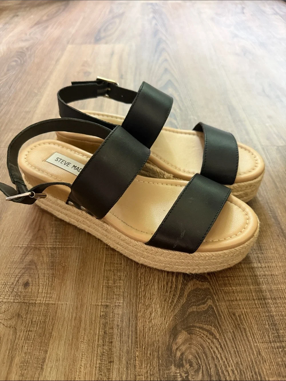 Steve Madden Black Double-Band Espadrille Platform Sandals Size 7 Minimalist